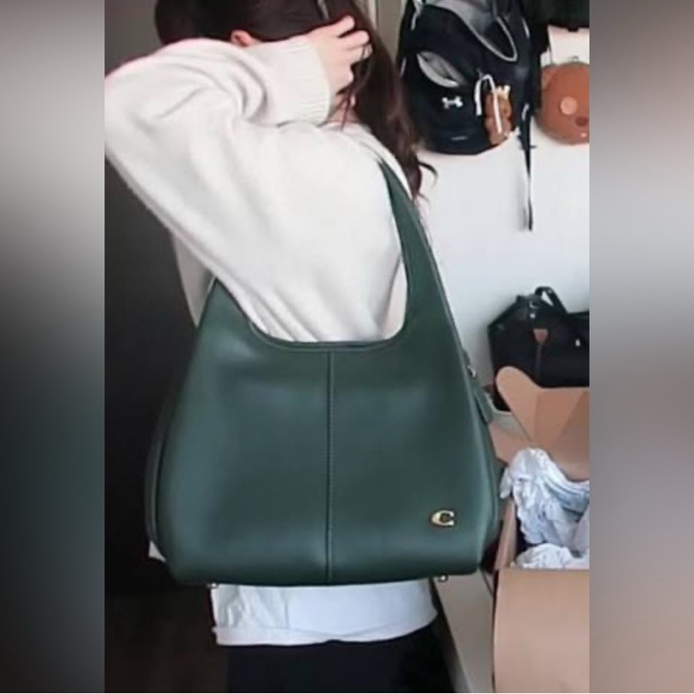 Coach Lana Large Leather Amazon Green Shoulder Bag with Gold Accent Immaculate
